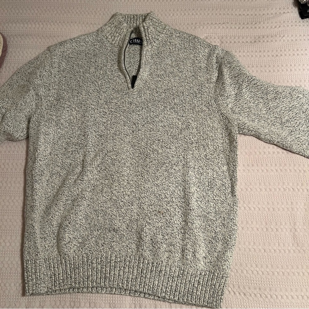 Chaps Gray Zip Up Sweater Classic Knit‎